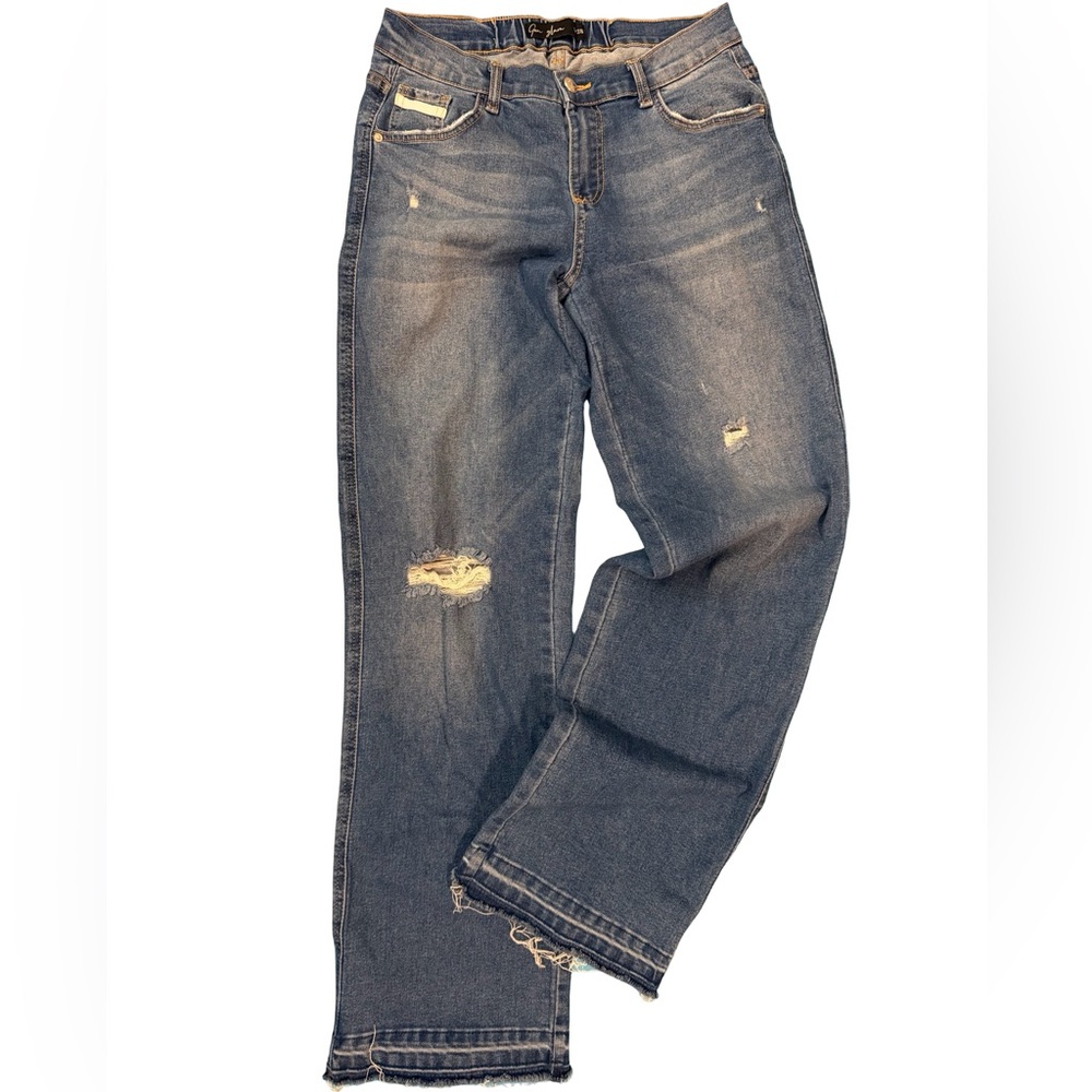 Gen Glam Distressed Raw Hem Straight Leg Jeans Size 28 High Rise Stretch 30x32